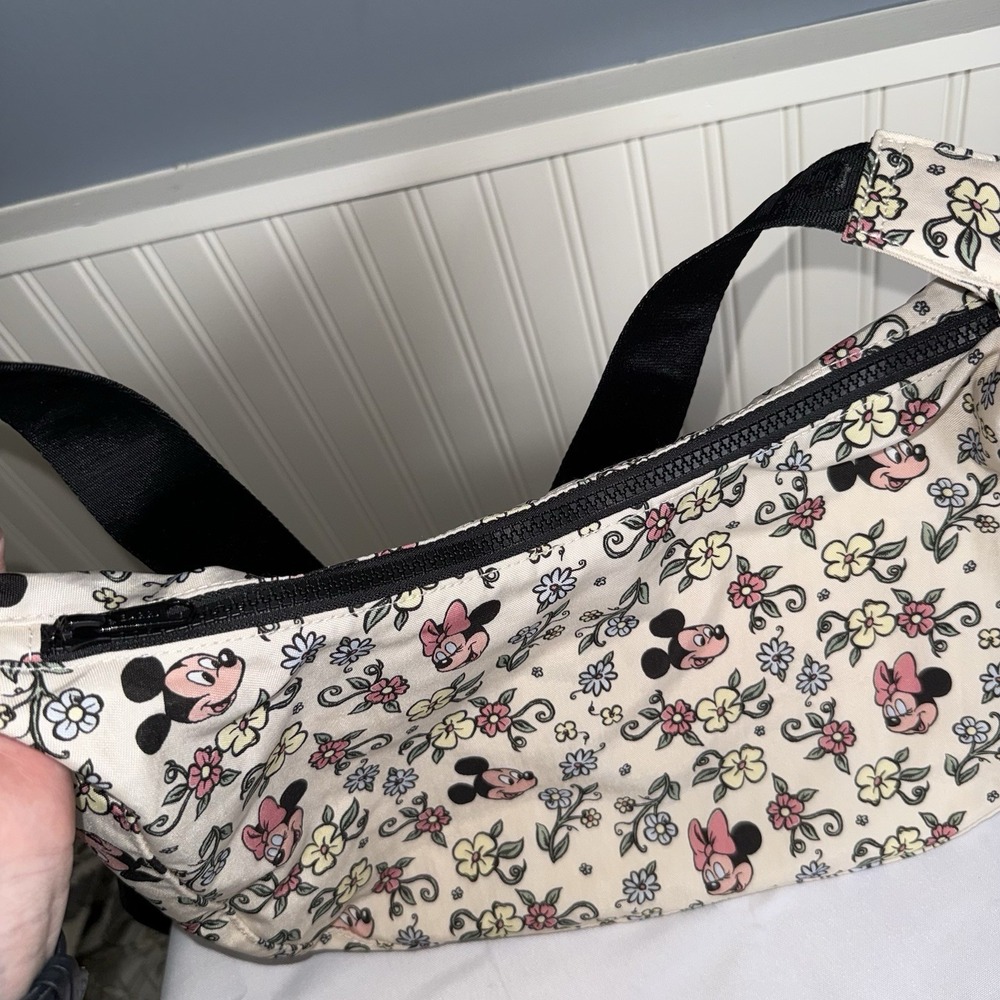 Baggu Disney Medium Nylon Crescent Sling Bag Purse Storybrook Floral Mickey - Picture 6 of 13